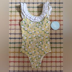 Little English Breezy One Piece, Yellow Wimbledon Floral Swimsuit